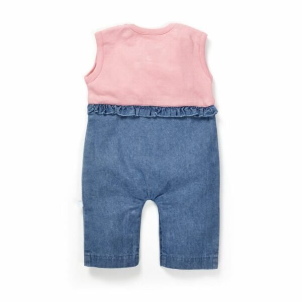 Girls Kitty Embroidered Sleeveless denim Romper - Image 4