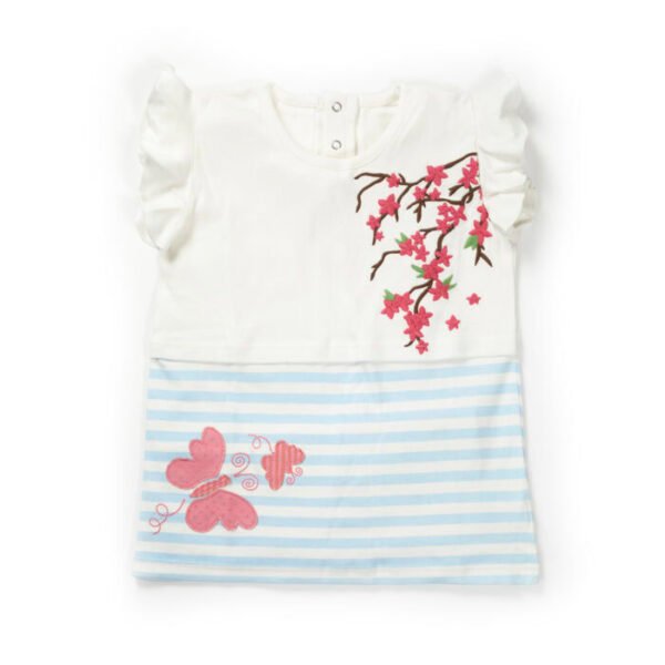 Girls Butterfly & Floral Embroidered Organic Cotton Top - Image 1