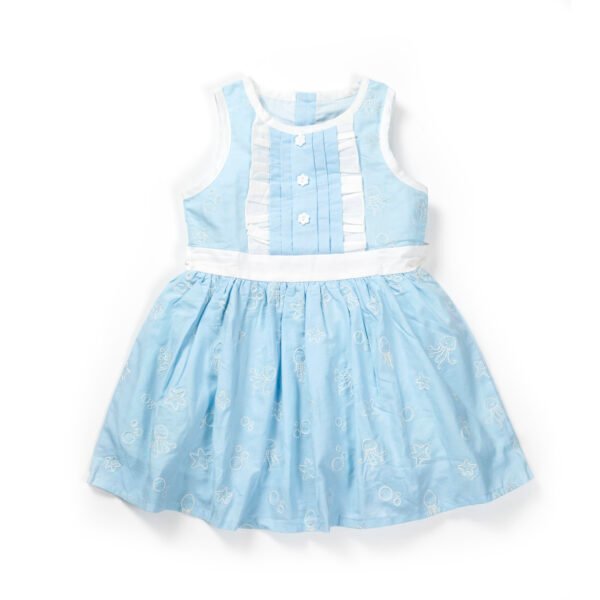 31_Aug_23_Pranava1659.jpg Girls 100% Organic Cotton Sea Life Embroidered Frock - Image 1