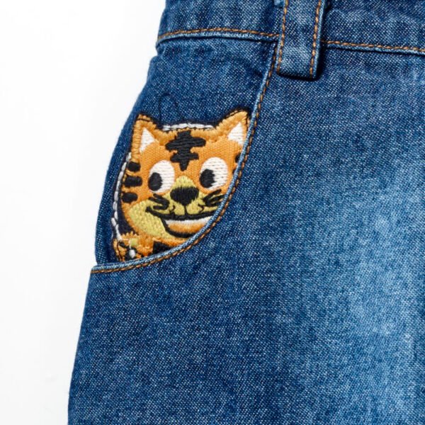 Boys Embroidered 100% Organic Cotton Cargo Denim Pant - Image 2