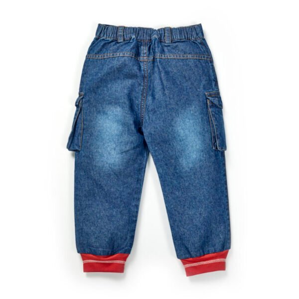 Boys Embroidered 100% Organic Cotton Cargo Denim Pant - Image 3