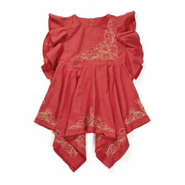 Girls Festive Embroidered Handkerchief Style Frock - Image 1