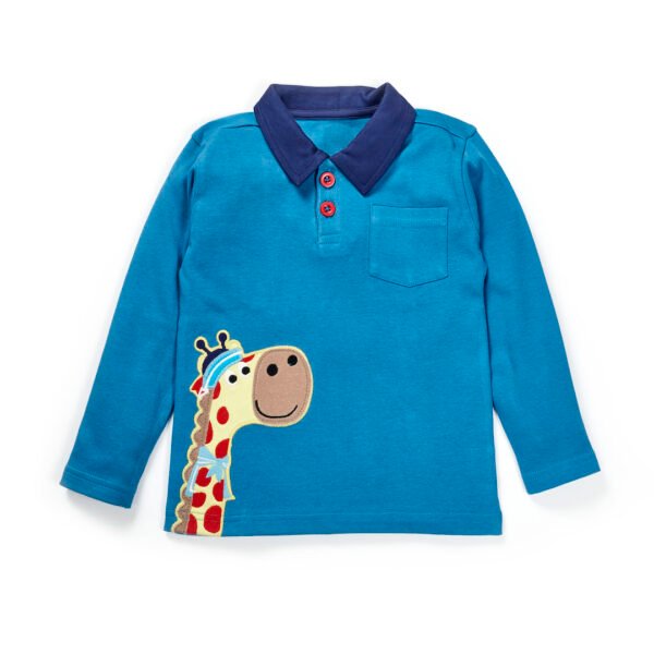 Boys Giraffe Embroidered 100% Organic Cotton T-Shirt - Image 1