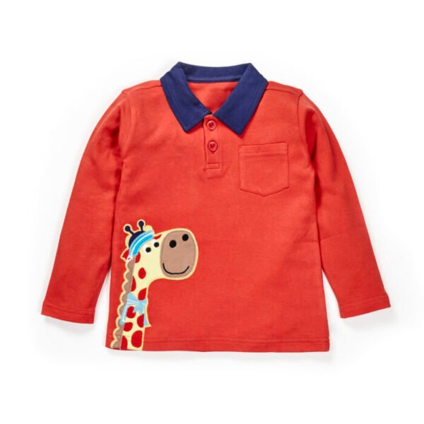 Boys Giraffe Embroidered 100% Organic Cotton T-Shirt - Image 1