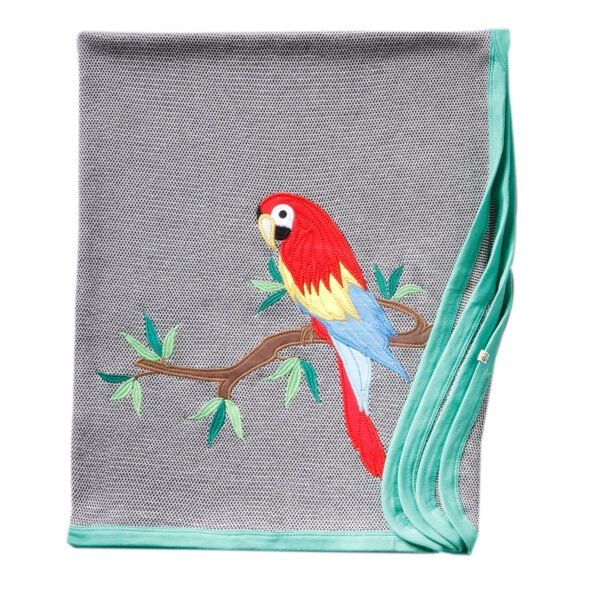 Unisex Macaw Embroidered Stripe Warm Baby Blanket - Image 1