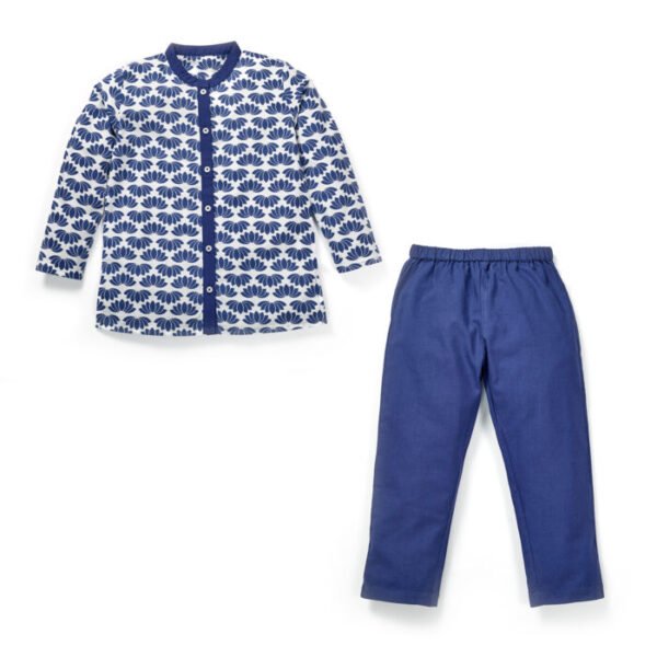 7-5.jpg Boys Ethnic Lotus Printed Kurta and Pajama Set - Image 1