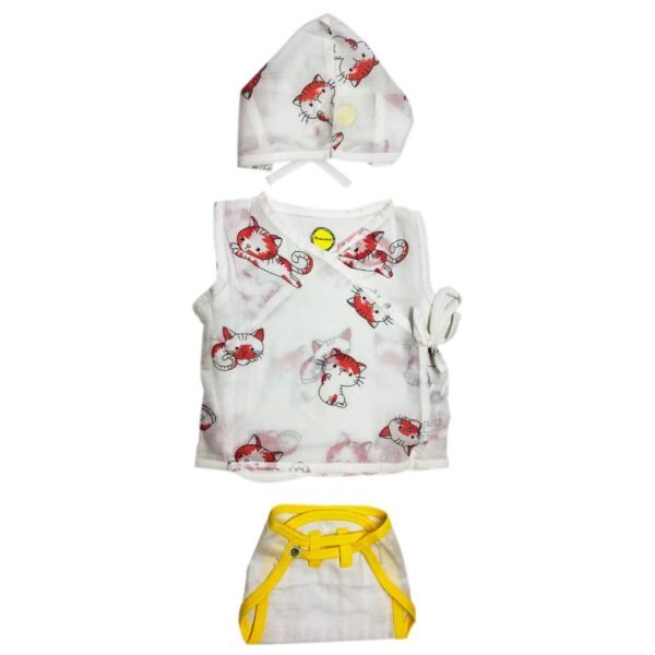 Unisex 100% Organic Cotton Cat Printed Jhabla Set - Image 1