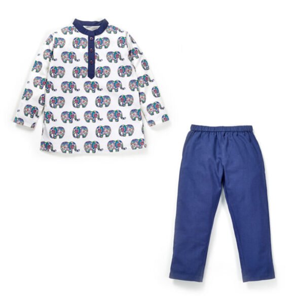 8-4.jpg Boys Elephant Printed Kurta & Pajama Set - Image 1