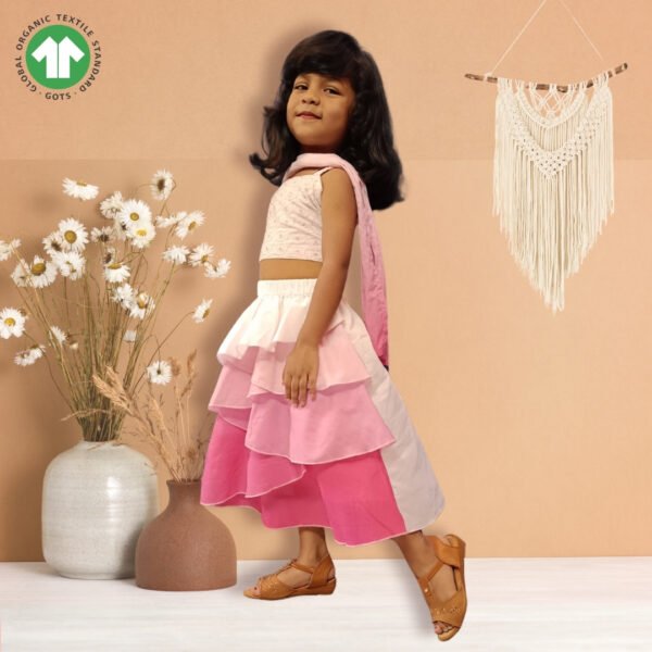 Girls Organic Cotton Frilled Skirt & Top with Dupatta - Image 1