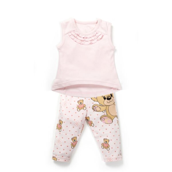 Girls Frill Neck Top and Teddy printed Leggings Set - Image 1