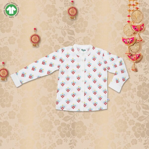 Boys 100% Organic Cotton Rangoli Printed Ethnic Shirt - Image 2