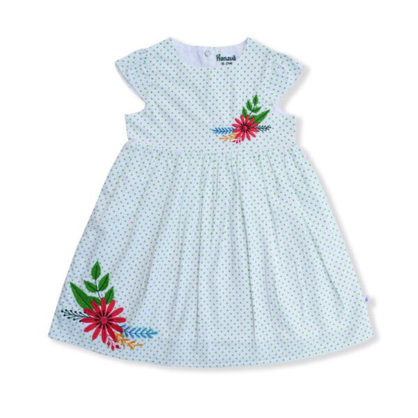Girls Organic Cotton Floral Embroidered Ethnic Frock - Image 1