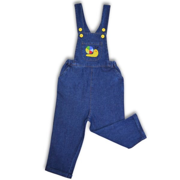 Unisex Kids Wear 100% Cotton Denim Snail Embroidered Dungree - Image 2