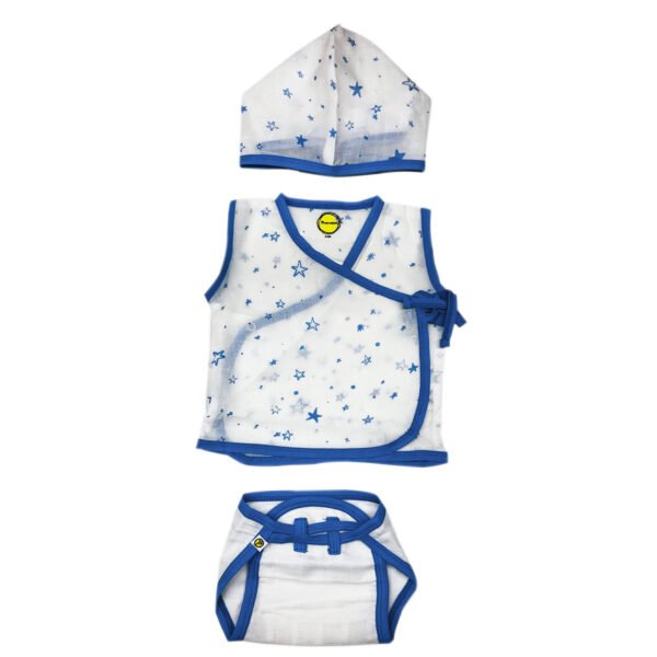 Unisex 100% Organic Cotton Blue Star Printed Jhabla - Image 1