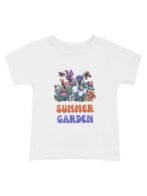 Pranava Unisex Organic Cotton Round Neck Orange And Blue Summer Garden Illustration Printed T-Shirt - Image 2