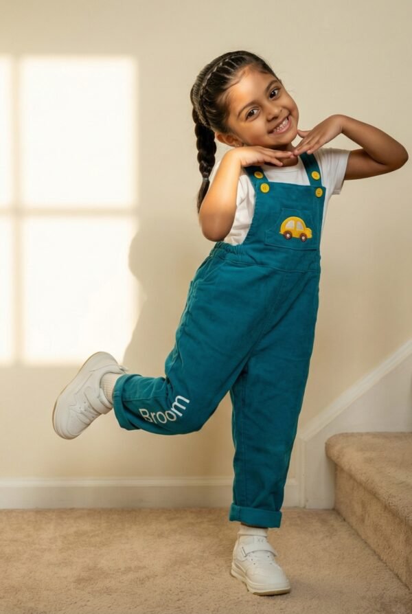Unisex Organic Cotton Corduroy Tobermery Teal Dungaree - Image 3