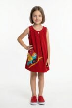 Girls Organic Cotton Corduroy Tango Red Dress - Image 5