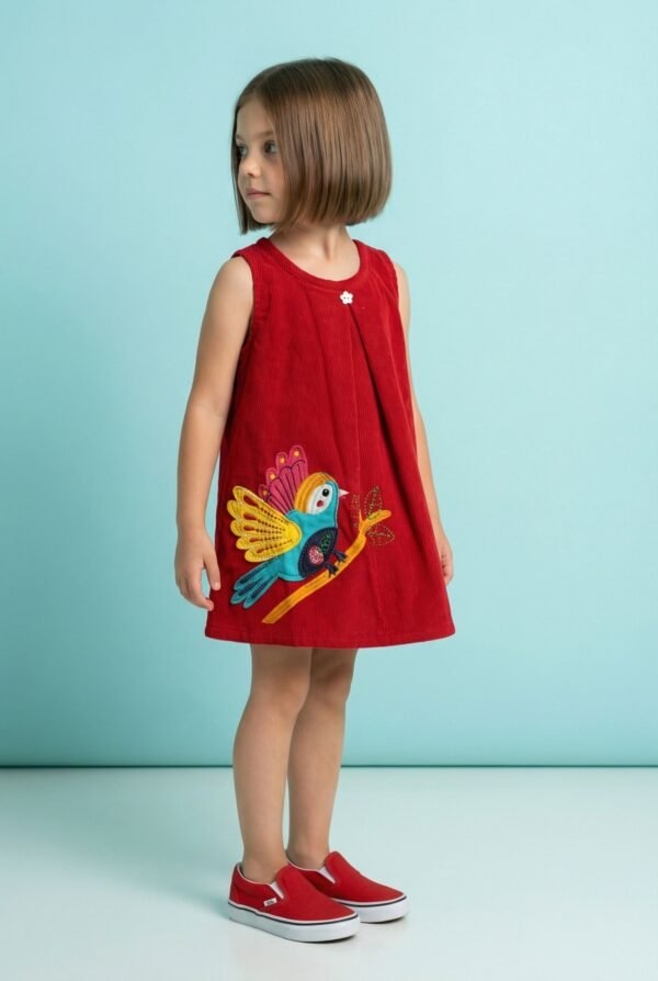 Girls Organic Cotton Corduroy Tango Red Dress - Image 3