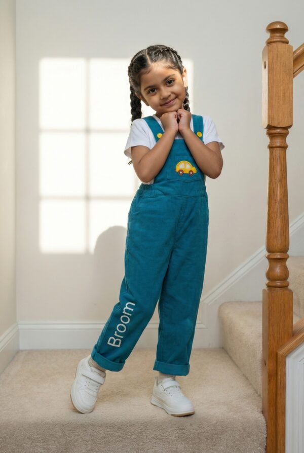 Unisex Organic Cotton Corduroy Tobermery Teal Dungaree - Image 5