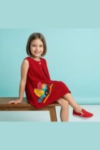 Girls Organic Cotton Corduroy Tango Red Dress - Image 4