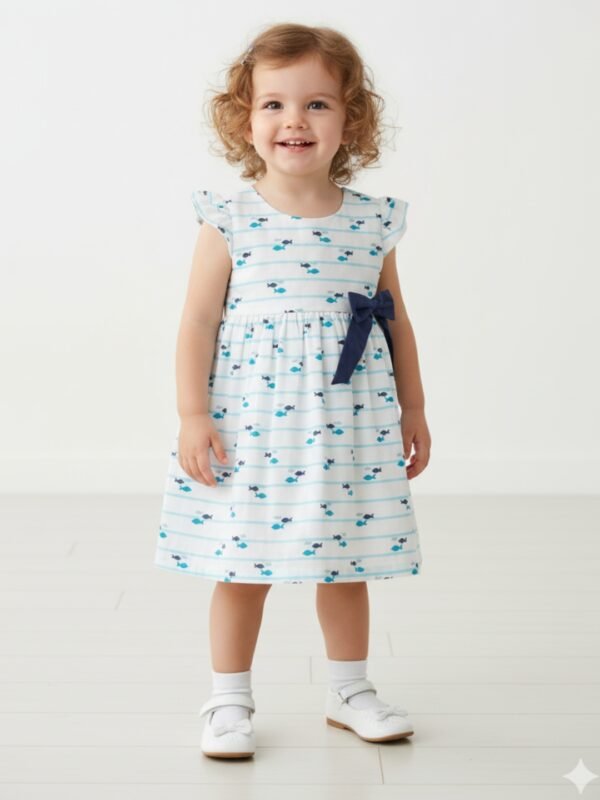 Girls Organic Cotton Muslin Off white Dress - Image 1