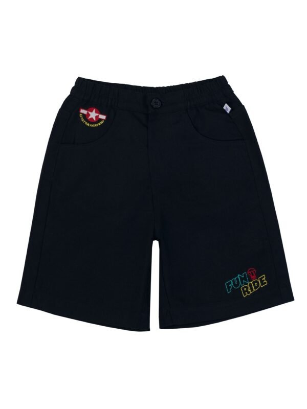 P-020_1.jpg Boys Organic Cotton Twill Black Shorts - Image 1
