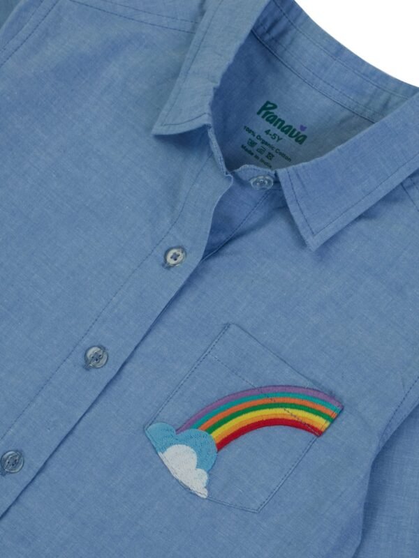 Boys Organic Cotton Chambray Blue Chambrey Shirt - Image 4