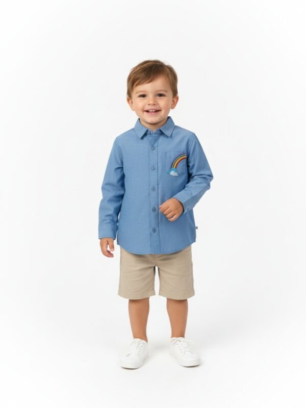 Boys Organic Cotton Chambray Blue Chambrey Shirt - Image 5