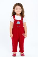 Unisex Organic Cotton Corduroy Tango Red Dungaree