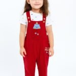 Unisex Organic Cotton Corduroy Tango Red Dungaree