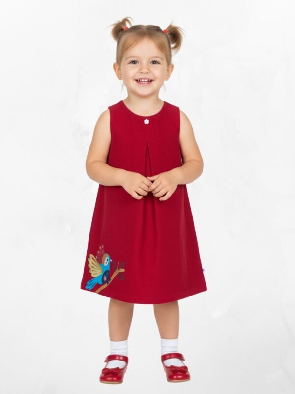 Untitled design(2) Girls Organic Cotton Corduroy Tango Red Dress - Image 1