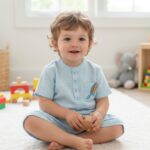 Boys Organic Cotton Seer-Sucker Aqua Checks Co-Ordinate