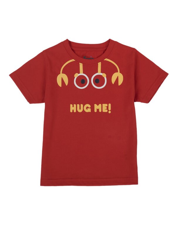 Pranava Boys Organic Cotton Single Jersey Half Sleeves Hug Me Crab Print T-Shirt- Red - Image 2