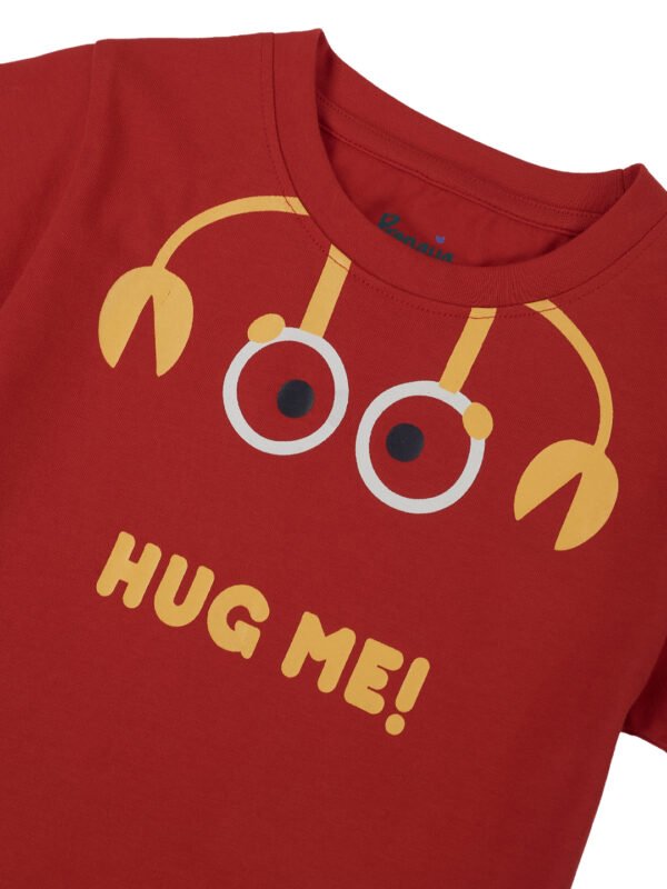 Pranava Boys Organic Cotton Single Jersey Half Sleeves Hug Me Crab Print T-Shirt- Red - Image 4