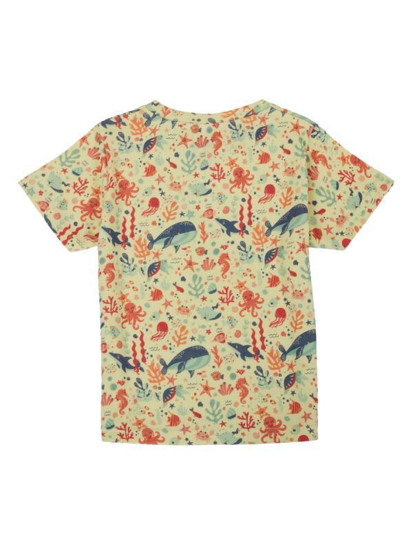 Pranava Girls Organic Cotton Single Jersey Half Sleeves Sealife All Over Print T-Shirt - Yellow - Image 3