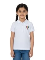 Pranava Unisex Organic Cotton Pique Half Sleeves Embroidered Balloon On Pocket Polo T-Shirt - White
