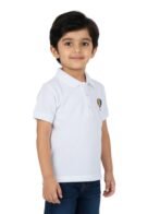 Pranava Unisex Organic Cotton Pique Half Sleeves Embroidered Balloon On Pocket Polo T-Shirt - White - Image 2