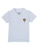 Pranava Unisex Organic Cotton Pique Half Sleeves Embroidered Balloon On Pocket Polo T-Shirt - White - Image 3