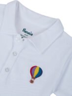 Pranava Unisex Organic Cotton Pique Half Sleeves Embroidered Balloon On Pocket Polo T-Shirt - White - Image 5