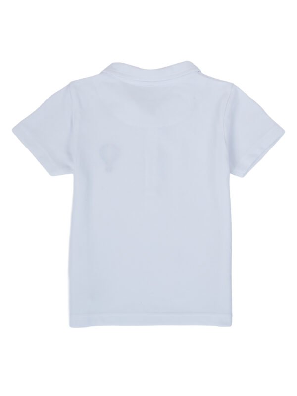 Pranava Unisex Organic Cotton Pique Half Sleeves Embroidered Balloon On Pocket Polo T-Shirt - White - Image 4