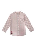 Pranava Boys Organic Cotton Poplin Full Sleeves Embroidered Gingham Check Shirt - Rose Pink - Image 3