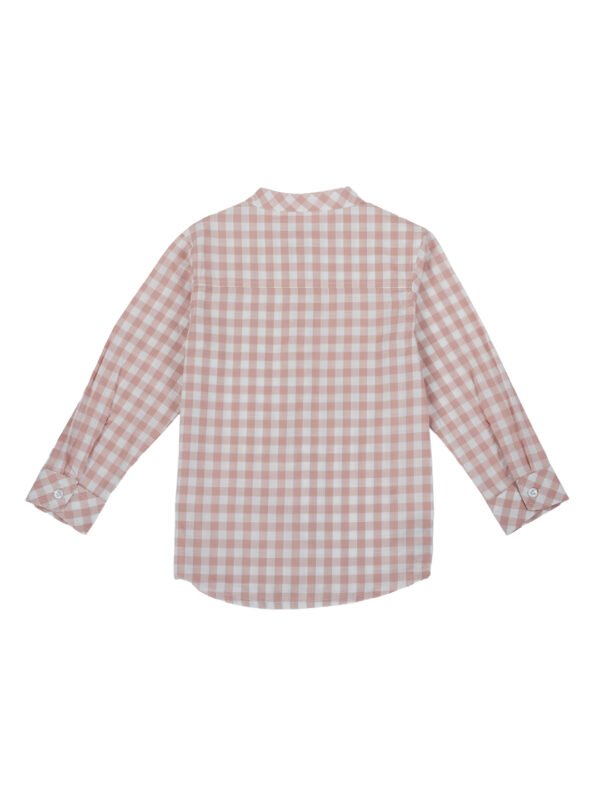 Pranava Boys Organic Cotton Poplin Full Sleeves Embroidered Gingham Check Shirt - Rose Pink - Image 4