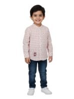 Pranava Boys Organic Cotton Poplin Full Sleeves Embroidered Gingham Check Shirt - Rose Pink - Image 6