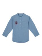 Pranava Boys Organic Cotton Chambray Full Sleeves Embroidered Academy Junior Club Patch On The Chest Solid Casual Shirt - Blue