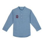 Pranava Boys Organic Cotton Chambray Full Sleeves Embroidered Academy Junior Club Patch On The Chest Solid Casual Shirt - Blue