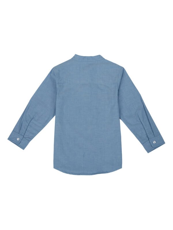 Pranava Boys Organic Cotton Chambray Full Sleeves Embroidered Academy Junior Club Patch On The Chest Solid Casual Shirt - Blue - Image 2