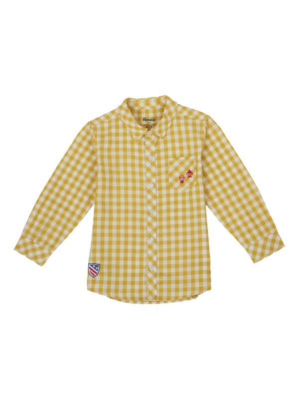 Pranava Boys Organic Cotton Poplin Full Sleeves Embroidery On The Pocket Checkered Shirt - Yellow - Image 3
