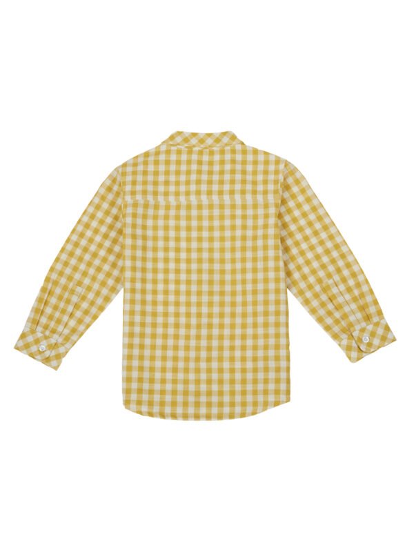 Pranava Boys Organic Cotton Poplin Full Sleeves Embroidery On The Pocket Checkered Shirt - Yellow - Image 4