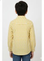Pranava Boys Organic Cotton Poplin Full Sleeves Embroidery On The Pocket Checkered Shirt - Yellow - Image 2