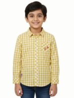 Pranava Boys Organic Cotton Poplin Full Sleeves Embroidery On The Pocket Checkered Shirt - Yellow